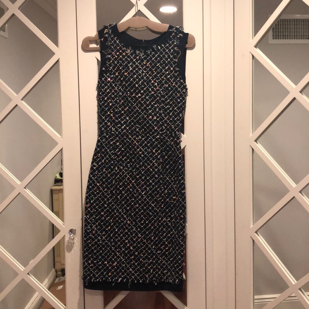 Oscar De La Renta Brand New Tweed Navy Dress
